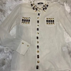 Gil Santucci Beautiful Gold Metal Embellished Shirt (Italian)